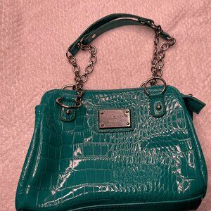 Liz Claiborne Teal Crocodile Alligator Texture Handbag Chain in Tiffany Blue